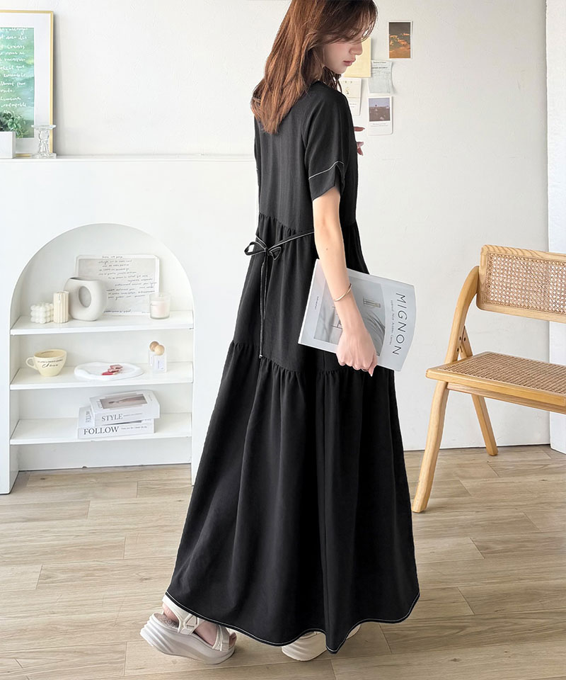 【 クラシカルエルフ classical elf 】 【接触冷感・吸水速乾・UVカット・防シワ機能付き】 ワンピース レディースキーネック リボン ティアード | classicalelf | 05