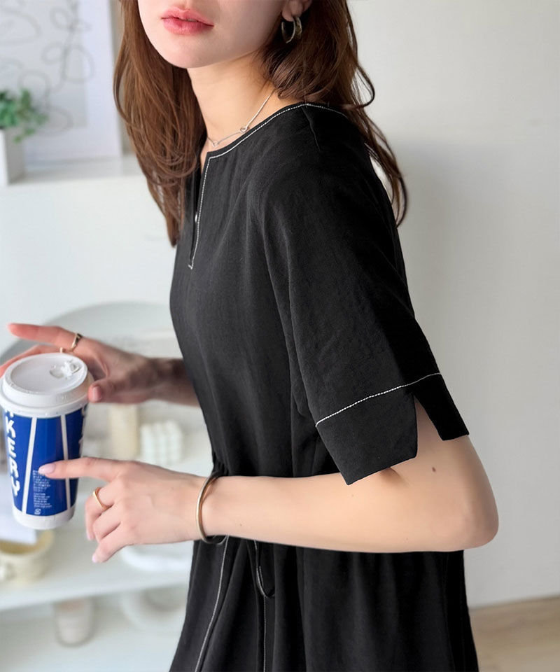 【 クラシカルエルフ classical elf 】 【接触冷感・吸水速乾・UVカット・防シワ機能付き】 ワンピース レディースキーネック リボン ティアード | classicalelf | 06