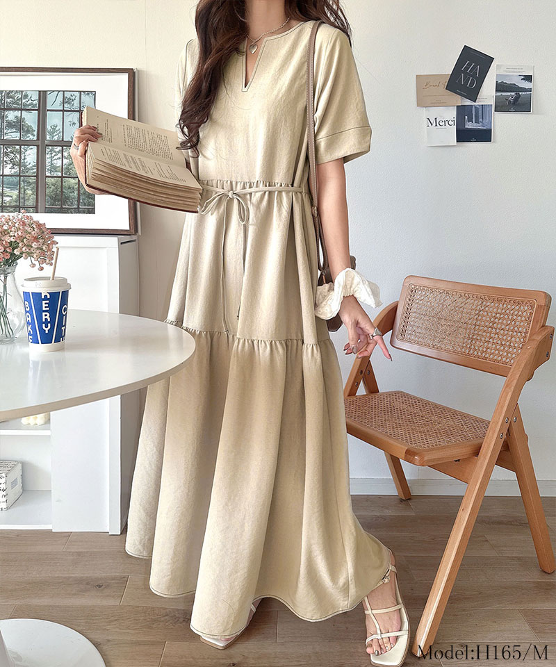 【 クラシカルエルフ classical elf 】 【接触冷感・吸水速乾・UVカット・防シワ機能付き】 ワンピース レディースキーネック リボン ティアード | classicalelf | 07