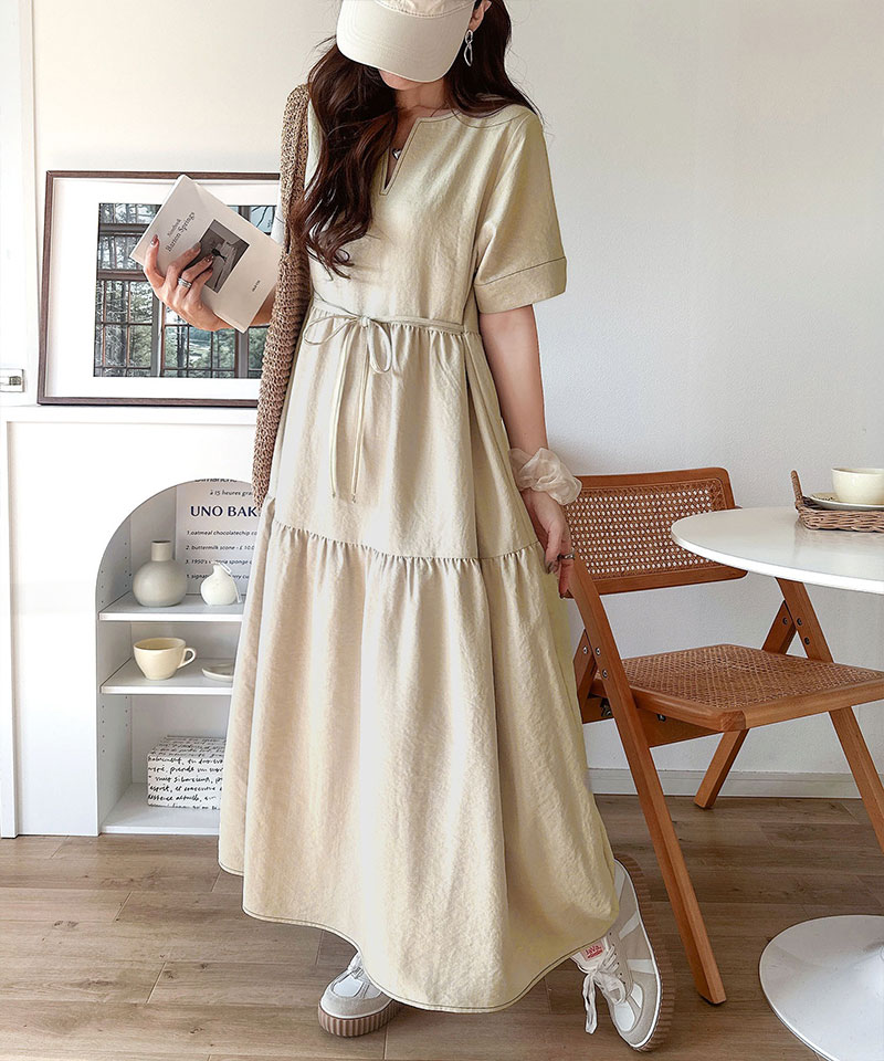 【 クラシカルエルフ classical elf 】 【接触冷感・吸水速乾・UVカット・防シワ機能付き】 ワンピース レディースキーネック リボン ティアード | classicalelf | 08