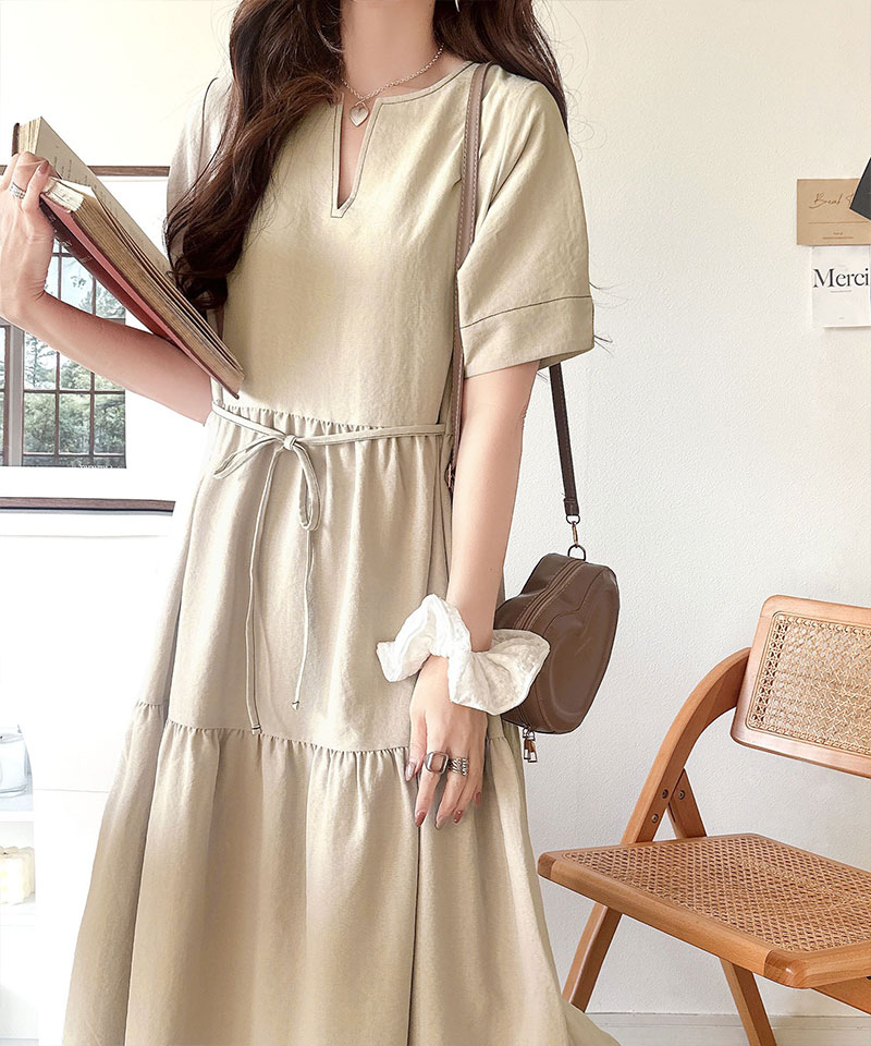 【 クラシカルエルフ classical elf 】 【接触冷感・吸水速乾・UVカット・防シワ機能付き】 ワンピース レディースキーネック リボン ティアード | classicalelf | 11