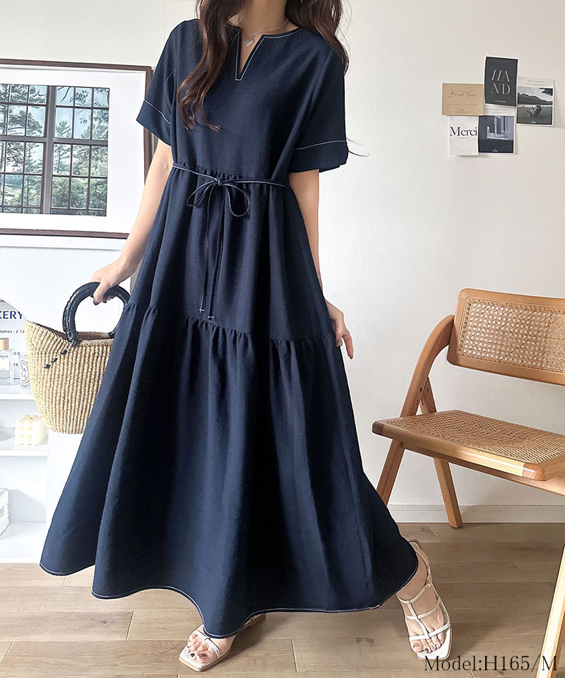 【 クラシカルエルフ classical elf 】 【接触冷感・吸水速乾・UVカット・防シワ機能付き】 ワンピース レディースキーネック リボン ティアード | classicalelf | 12