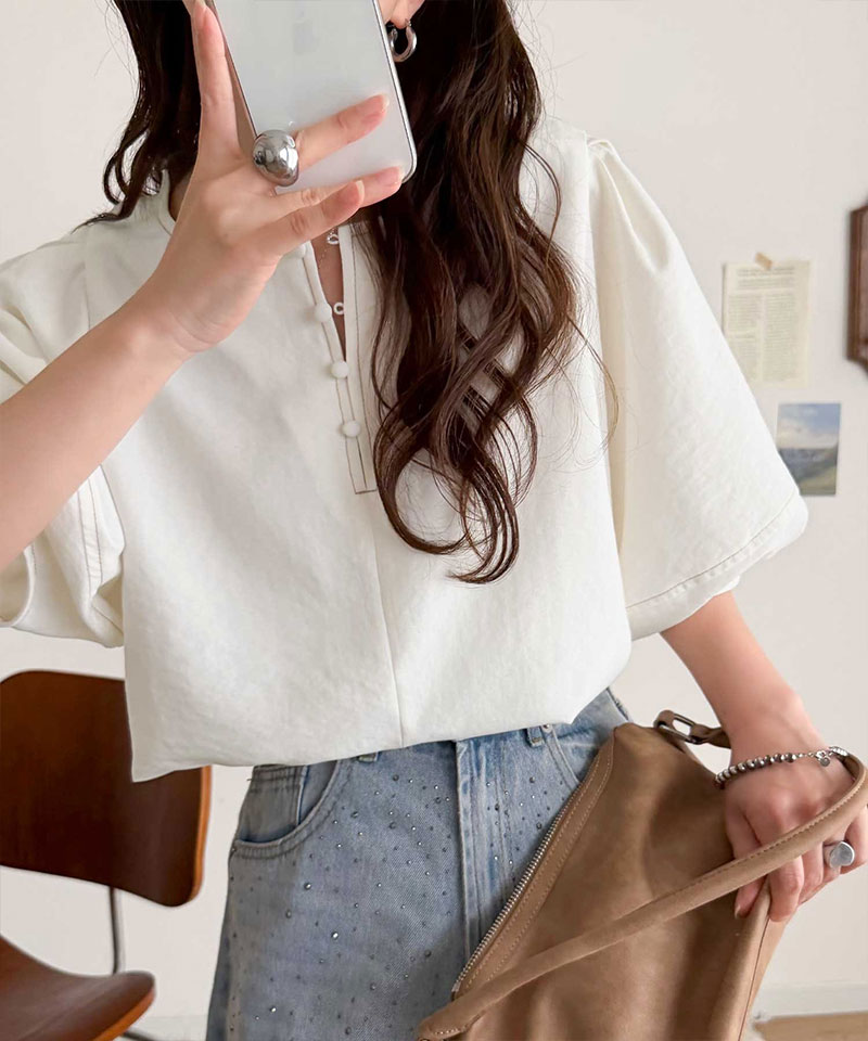 【 クラシカルエルフ classical elf 】 【UVカット、接触冷感、吸水速乾、防シワ機能付き】トップス シャツ レディース配色ステッチランタンスリーブ | classicalelf | 03