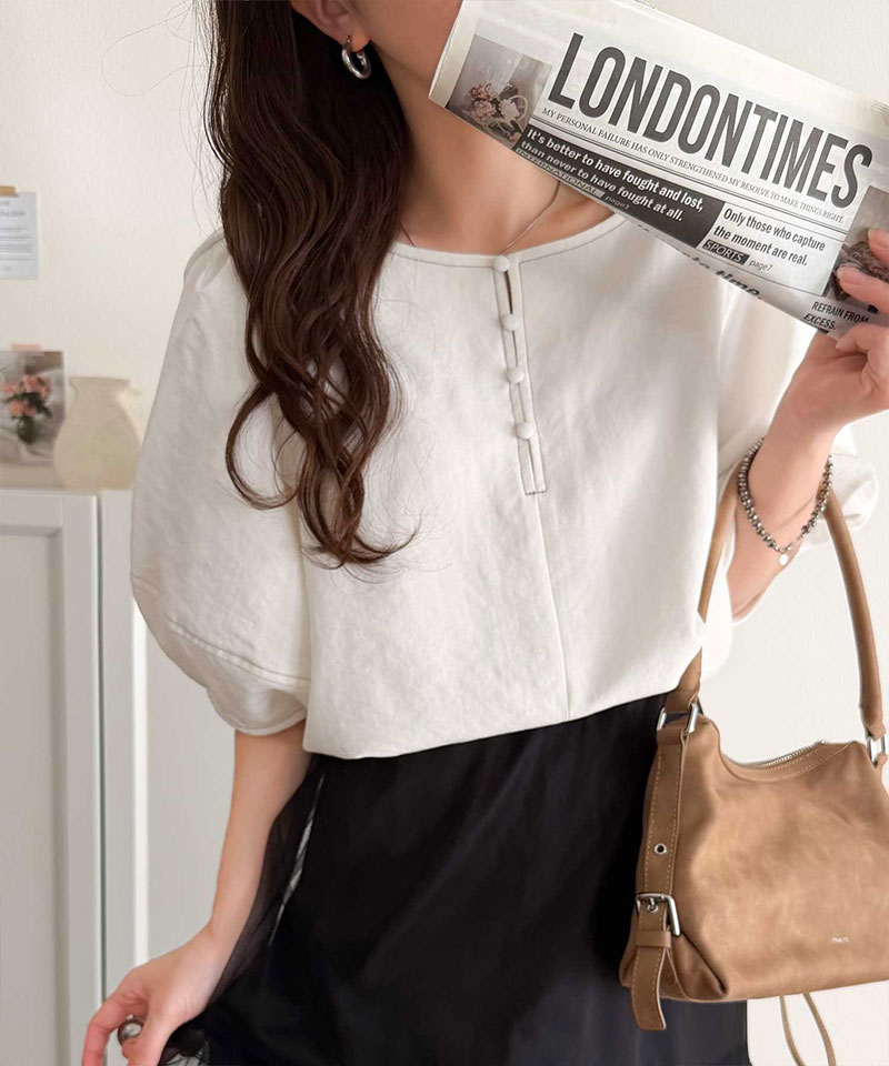 【 クラシカルエルフ classical elf 】 【UVカット、接触冷感、吸水速乾、防シワ機能付き】トップス シャツ レディース配色ステッチランタンスリーブ | classicalelf | 05