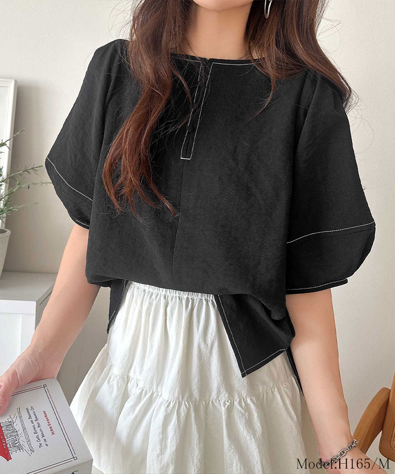 【 クラシカルエルフ classical elf 】 【UVカット、接触冷感、吸水速乾、防シワ機能付き】トップス シャツ レディース配色ステッチランタンスリーブ | classicalelf | 06