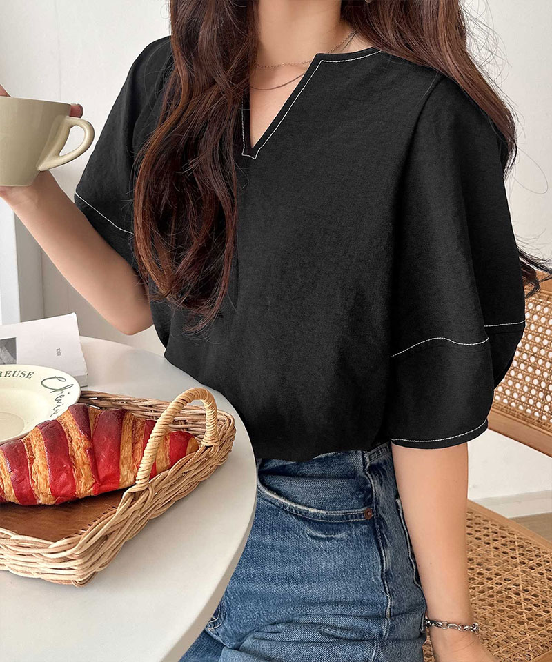 【 クラシカルエルフ classical elf 】 【UVカット、接触冷感、吸水速乾、防シワ機能付き】トップス シャツ レディース配色ステッチランタンスリーブ | classicalelf | 09