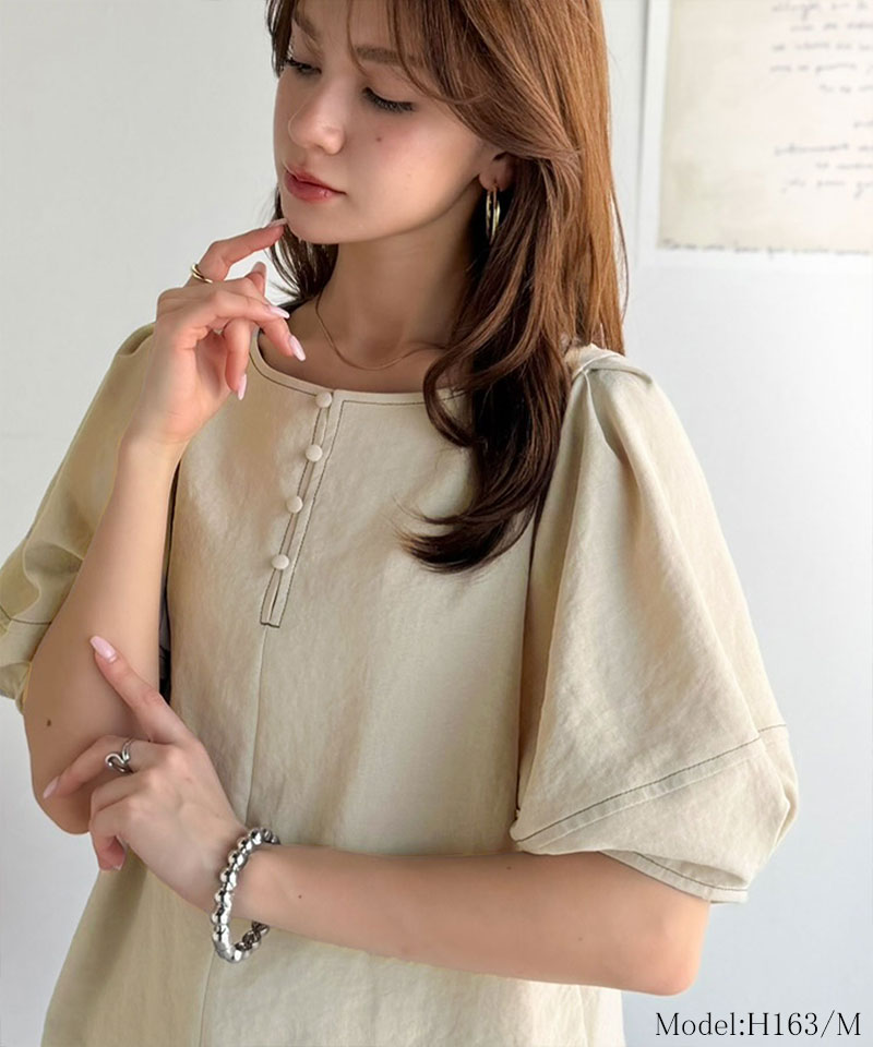 【 クラシカルエルフ classical elf 】 【UVカット、接触冷感、吸水速乾、防シワ機能付き】トップス シャツ レディース配色ステッチランタンスリーブ | classicalelf | 13