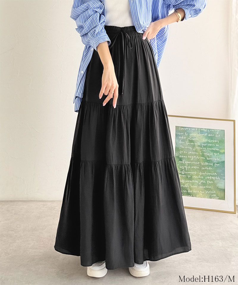 【 クラシカルエルフ classical elf 】 【接触冷感・吸水速乾機能付き】 ボトムス スカート レディース3段 ティアード ロングスカート 大きいサイズ | classicalelf | 02
