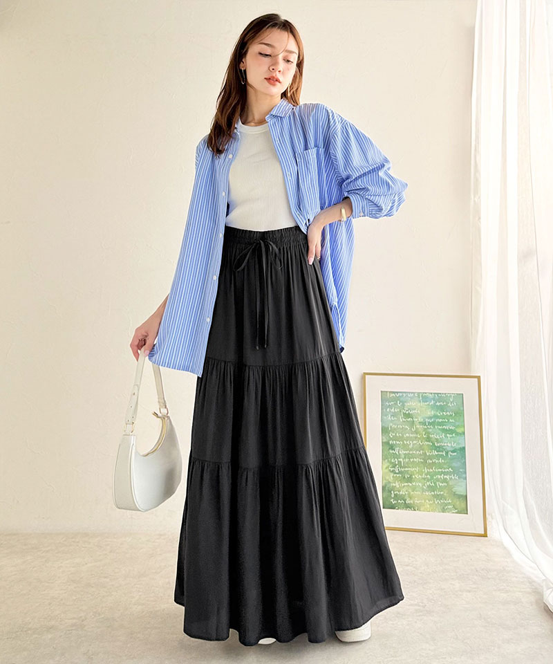 【 クラシカルエルフ classical elf 】 【接触冷感・吸水速乾機能付き】 ボトムス スカート レディース3段 ティアード ロングスカート 大きいサイズ | classicalelf | 05