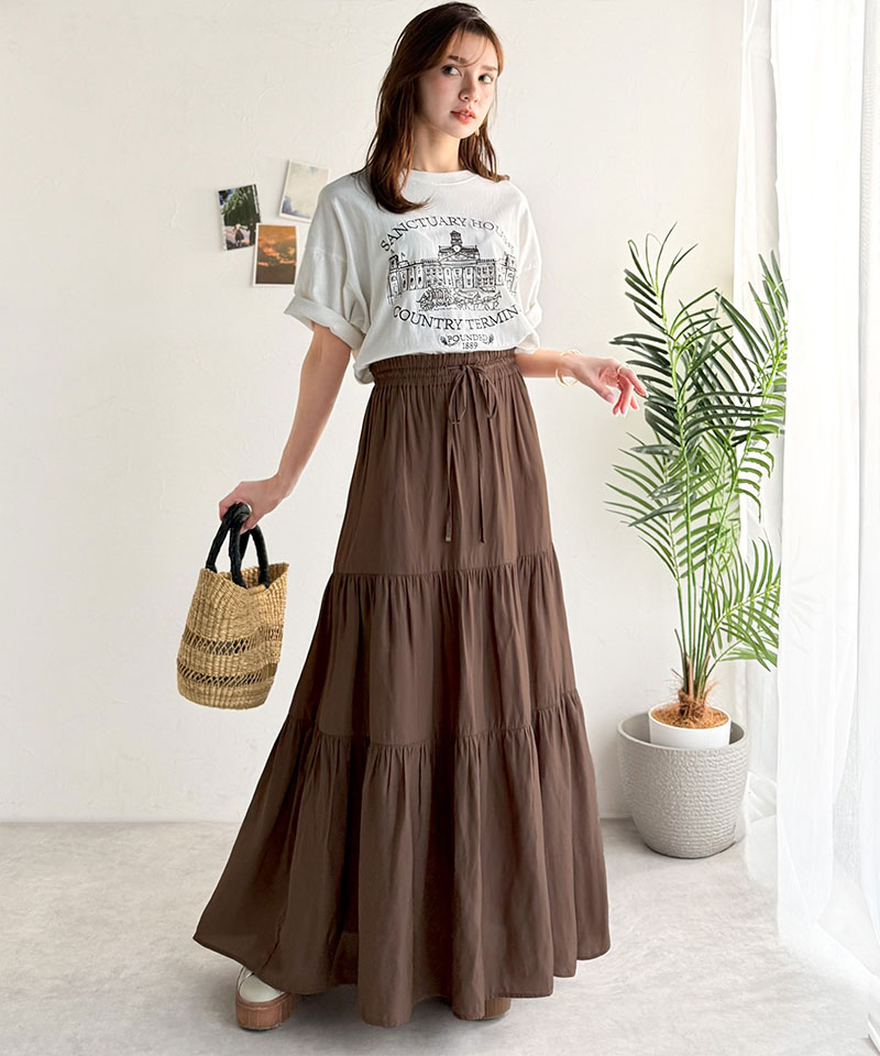 【 クラシカルエルフ classical elf 】 【接触冷感・吸水速乾機能付き】 ボトムス スカート レディース3段 ティアード ロングスカート 大きいサイズ | classicalelf | 07