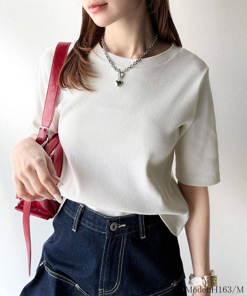 さりげなく華奢見せで大人の魅力アップ。5分袖ストレッチリブコンパクトトップス Classical Elf クラシカルエルフ ce1290005 | classicalelf | 03