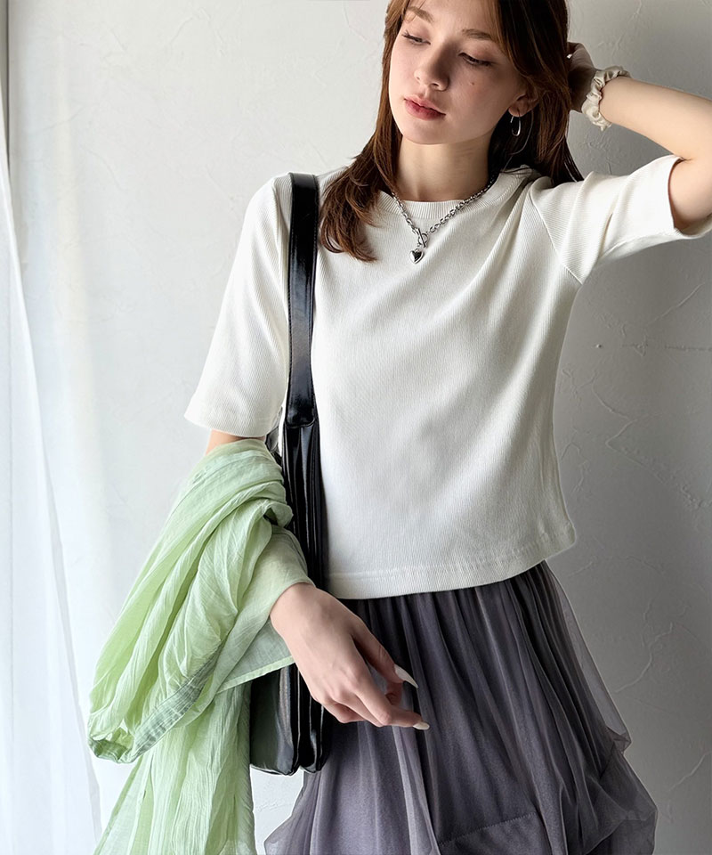 さりげなく華奢見せで大人の魅力アップ。5分袖ストレッチリブコンパクトトップス Classical Elf クラシカルエルフ ce1290005 | classicalelf | 06
