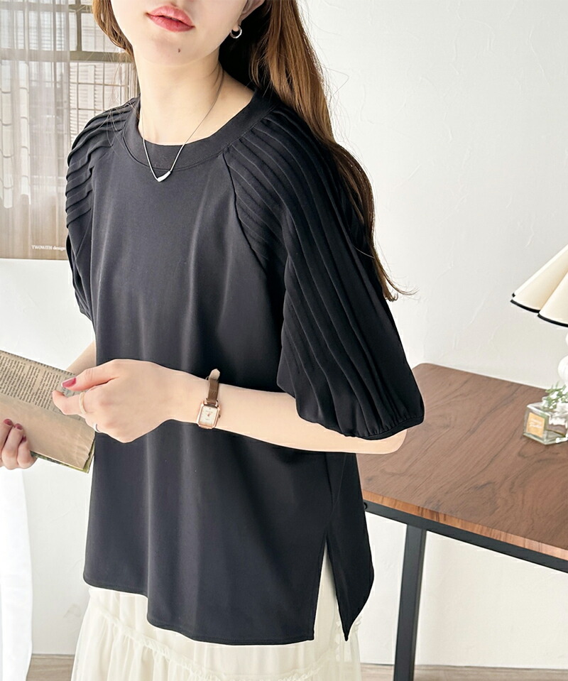 カジュアルな中にも上品さを。綿100%　袖山タックラグラン半袖Tシャツ Classical Elf クラシカルエルフ ce1300007 | classicalelf | 03