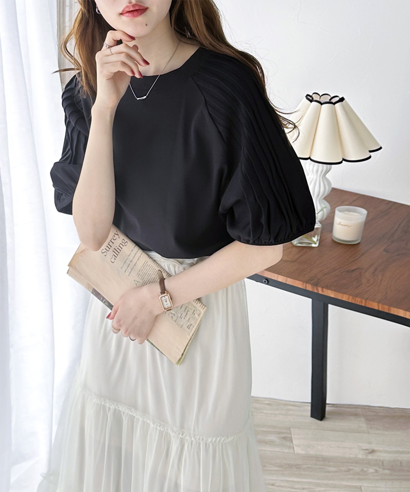 カジュアルな中にも上品さを。綿100%　袖山タックラグラン半袖Tシャツ Classical Elf クラシカルエルフ ce1300007 | classicalelf | 04