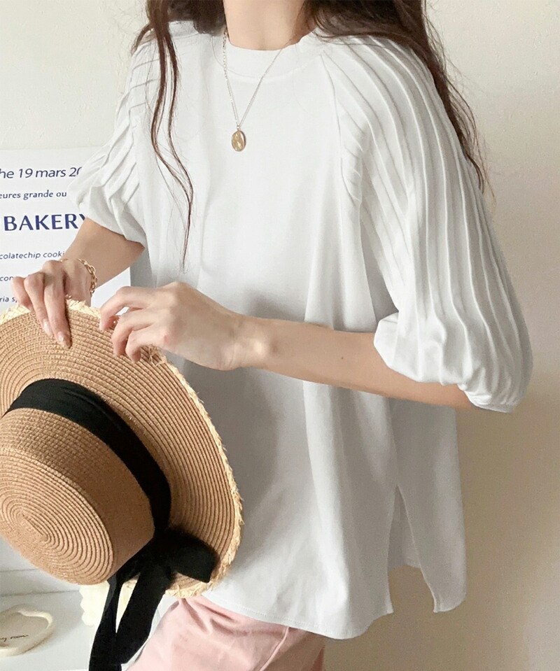 カジュアルな中にも上品さを。綿100%　袖山タックラグラン半袖Tシャツ Classical Elf クラシカルエルフ ce1300007 | classicalelf | 06