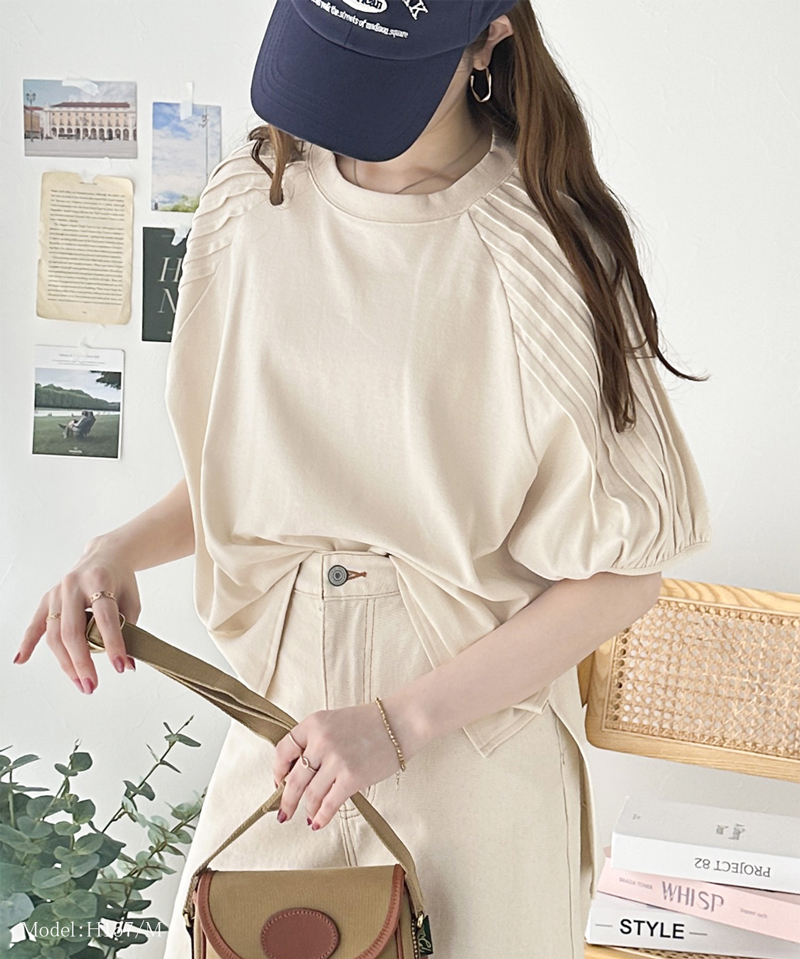 カジュアルな中にも上品さを。綿100%　袖山タックラグラン半袖Tシャツ Classical Elf クラシカルエルフ ce1300007 | classicalelf | 08