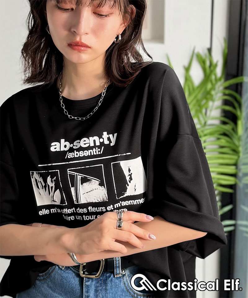 【 クラシカルエルフ classical elf 】 tシャツ レディース 半袖 トップス カットソー フォトグラフィック オーバーサイズ モノクロ フォトプリント | classicalelf
