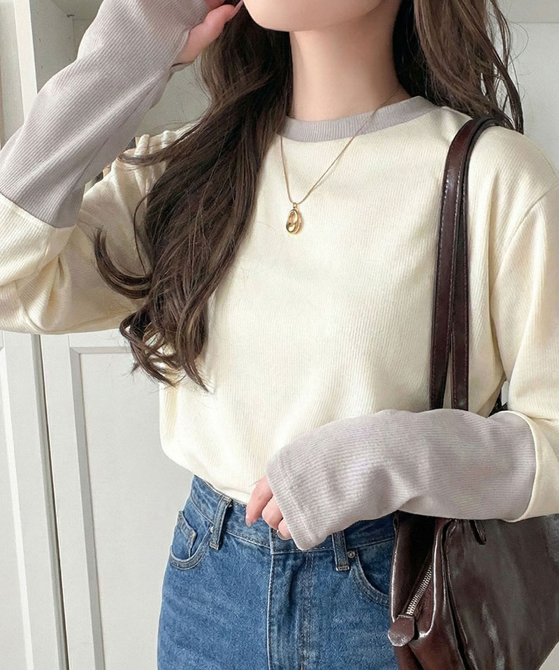 【 クラシカルエルフ classical elf 】 トップス ニット レディース 袖配色切り替え リブニット プルオーバー 長袖 指穴付き レイヤード 重ね着 | classicalelf | 03
