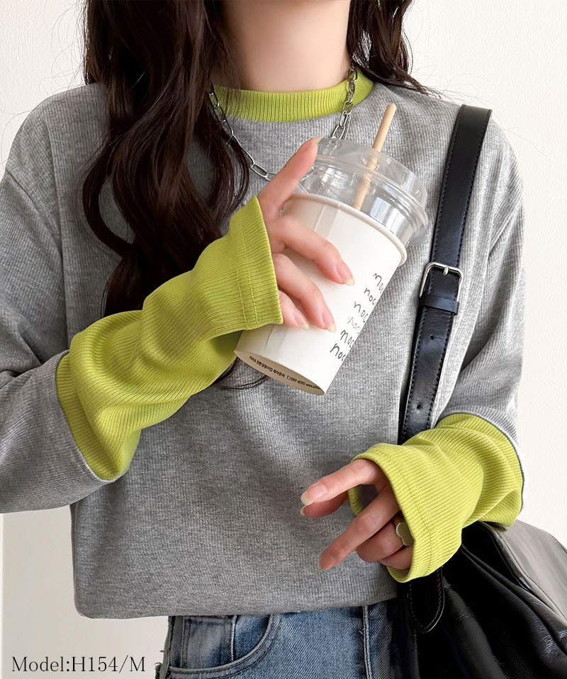 【 クラシカルエルフ classical elf 】 トップス ニット レディース 袖配色切り替え リブニット プルオーバー 長袖 指穴付き レイヤード 重ね着 | classicalelf | 05