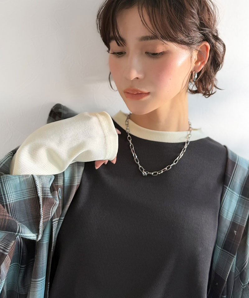 【 クラシカルエルフ classical elf 】 トップス ニット レディース 袖配色切り替え リブニット プルオーバー 長袖 指穴付き レイヤード 重ね着 | classicalelf | 10