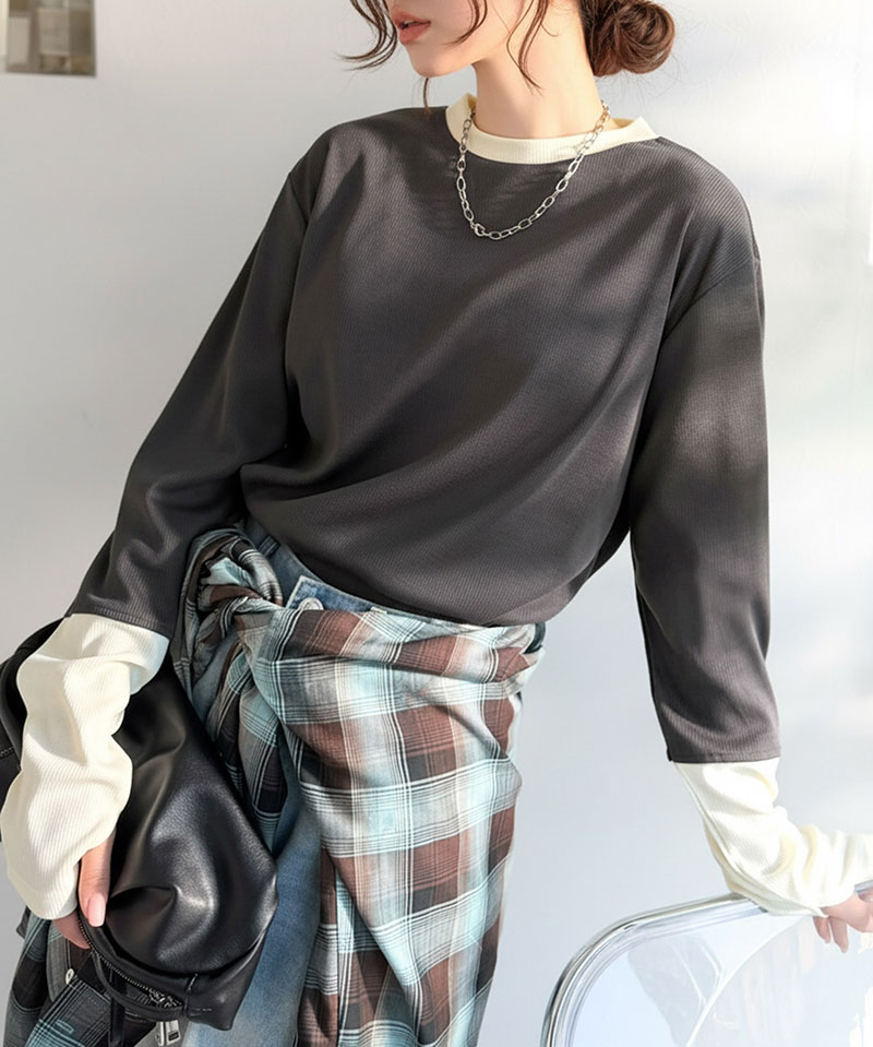 【 クラシカルエルフ classical elf 】 トップス ニット レディース 袖配色切り替え リブニット プルオーバー 長袖 指穴付き レイヤード 重ね着 | classicalelf | 11