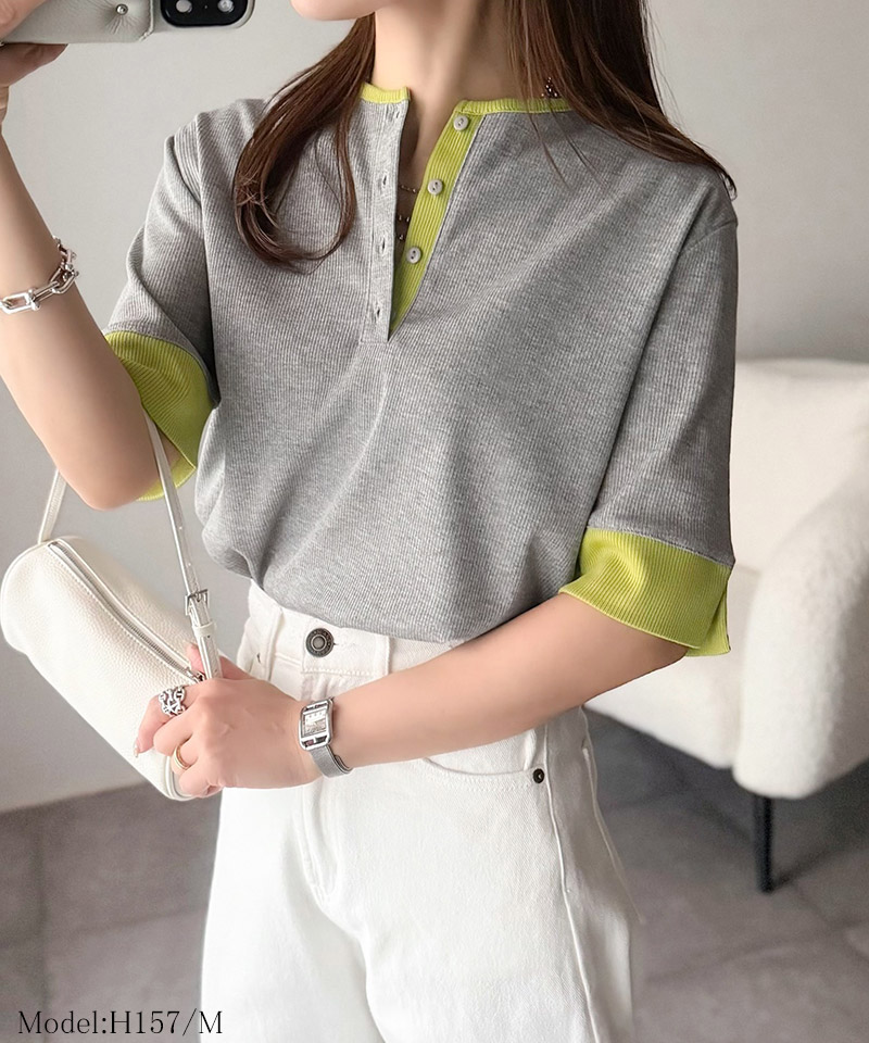 【 クラシカルエルフ classical elf 】 Tシャツ レディース 半袖 カットソー ヘンリーネック テレコ素材 | classicalelf | 06