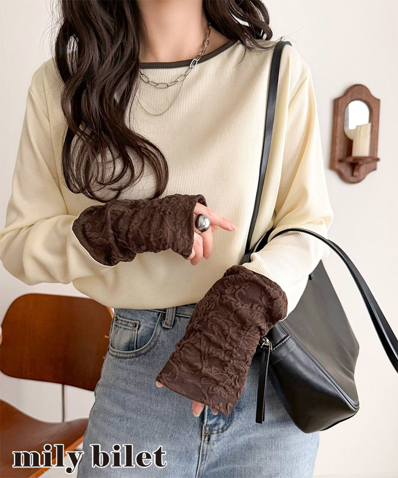 【 クラシカルエルフ classical elf 】カットソー 長袖 レディース トップス ジャガード 切り替え リブ 立体感 配色デザイン ふくれジャガード コンパクト | classicalelf