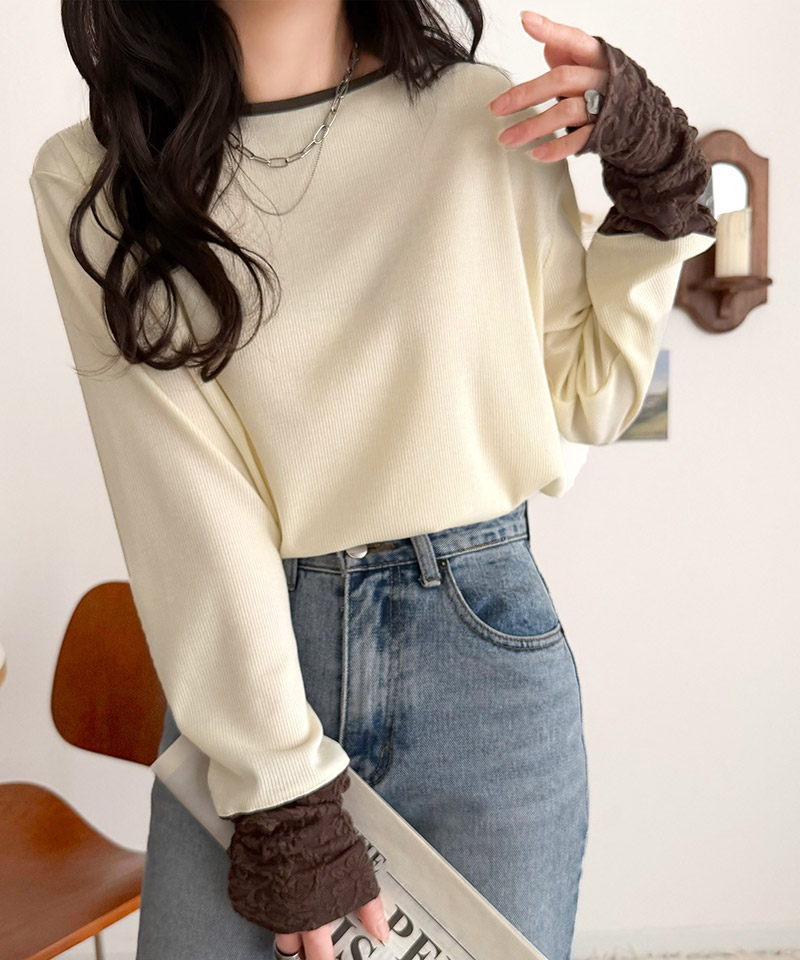 【 クラシカルエルフ classical elf 】カットソー 長袖 レディース トップス ジャガード 切り替え リブ 立体感 配色デザイン ふくれジャガード コンパクト | classicalelf | 03