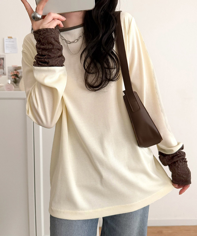 【 クラシカルエルフ classical elf 】カットソー 長袖 レディース トップス ジャガード 切り替え リブ 立体感 配色デザイン ふくれジャガード コンパクト | classicalelf | 05