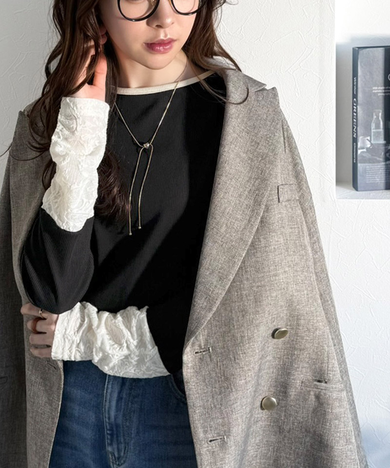 【 クラシカルエルフ classical elf 】カットソー 長袖 レディース トップス ジャガード 切り替え リブ 立体感 配色デザイン ふくれジャガード コンパクト | classicalelf | 08