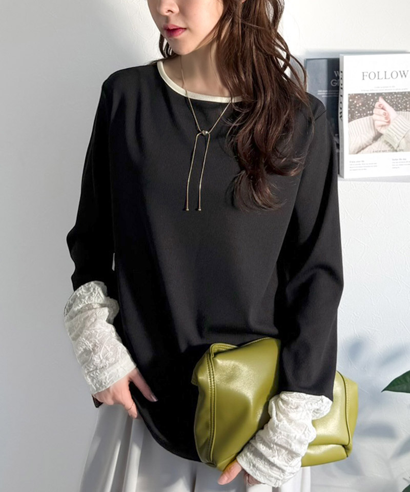 【 クラシカルエルフ classical elf 】カットソー 長袖 レディース トップス ジャガード 切り替え リブ 立体感 配色デザイン ふくれジャガード コンパクト | classicalelf | 09