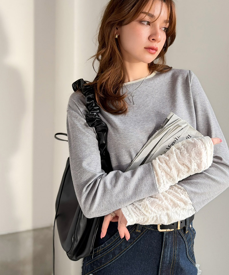 【 クラシカルエルフ classical elf 】カットソー 長袖 レディース トップス ジャガード 切り替え リブ 立体感 配色デザイン ふくれジャガード コンパクト | classicalelf | 11