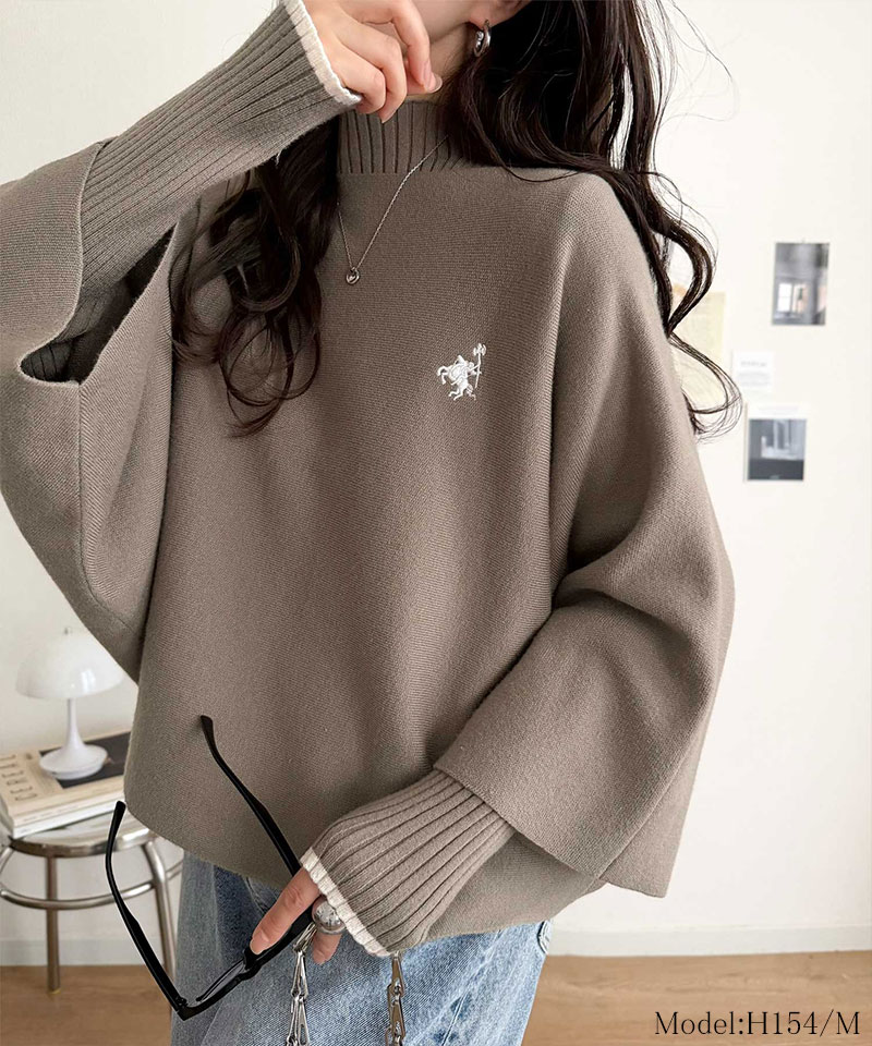 【2点セット】リブニット×ドルマンニット胸刺繍入り配色レイヤードニット Classical Elf クラシカルエルフ ce1350018 | classicalelf | 14