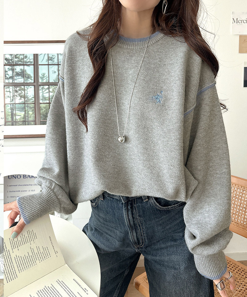 胸刺繍入り配色クルーネックオーバーサイズニット（長袖） Classical Elf クラシカルエルフ ce1350019 | classicalelf | 06