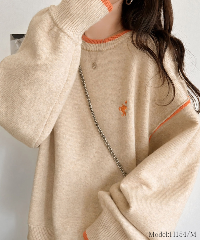 胸刺繍入り配色クルーネックオーバーサイズニット（長袖） Classical Elf クラシカルエルフ ce1350019 | classicalelf | 08