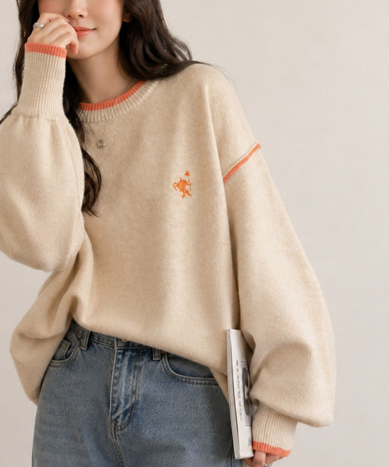 胸刺繍入り配色クルーネックオーバーサイズニット（長袖） Classical Elf クラシカルエルフ ce1350019 | classicalelf | 11