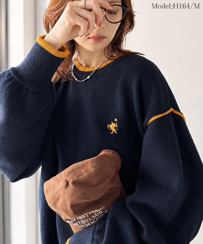 胸刺繍入り配色クルーネックオーバーサイズニット（長袖） Classical Elf クラシカルエルフ ce1350019 | classicalelf | 12