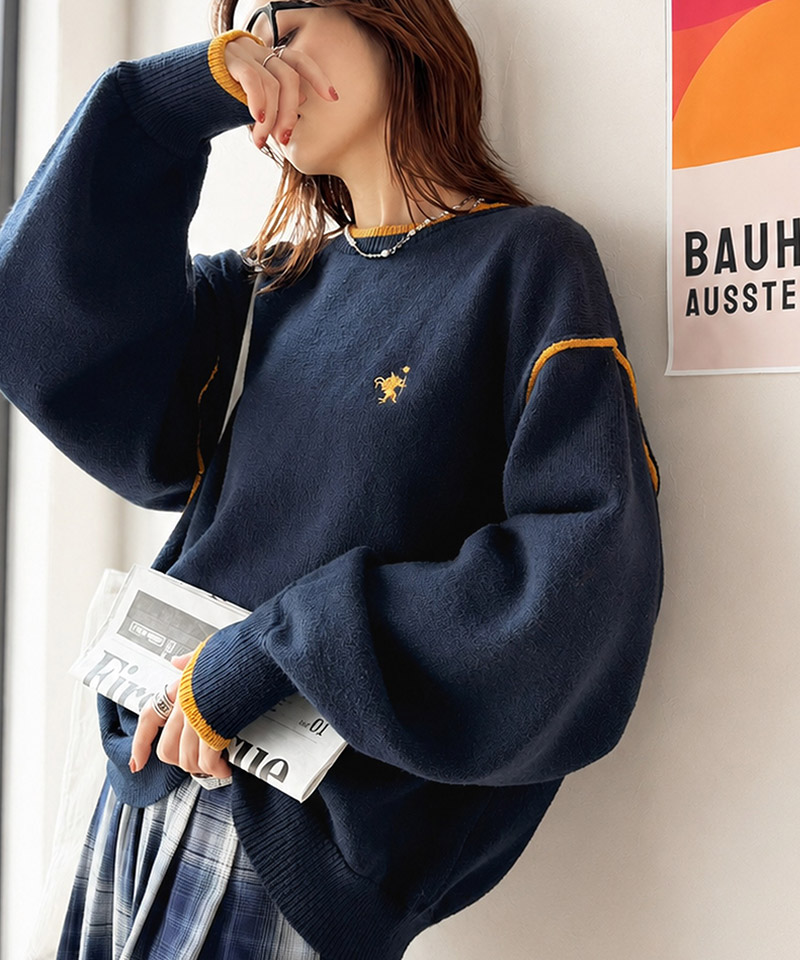 胸刺繍入り配色クルーネックオーバーサイズニット（長袖） Classical Elf クラシカルエルフ ce1350019 | classicalelf | 14