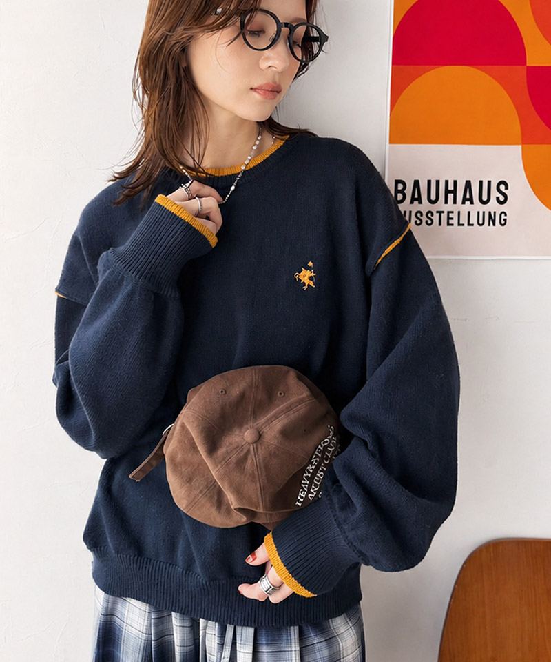 胸刺繍入り配色クルーネックオーバーサイズニット（長袖） Classical Elf クラシカルエルフ ce1350019 | classicalelf | 15