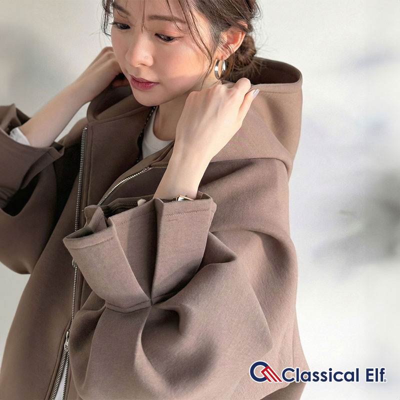 【 クラシカルエルフ classical elf 】 パーカー レディース 春 トップス ダブルジップ キャンディスリーブ フーディー マシュマロ ダンボールパーカー | classicalelf