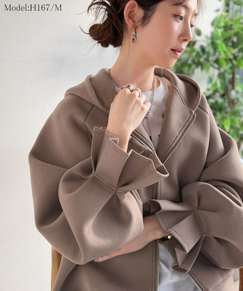 【 クラシカルエルフ classical elf 】 パーカー レディース 春 トップス ダブルジップ キャンディスリーブ フーディー マシュマロ ダンボールパーカー | classicalelf | 07