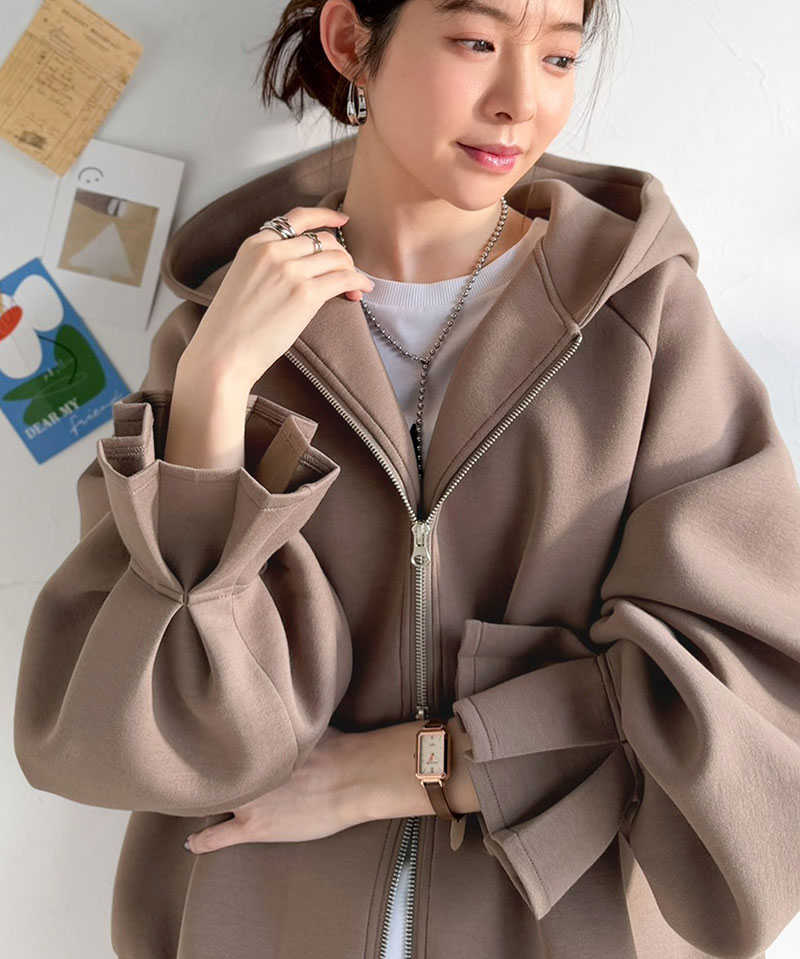 【 クラシカルエルフ classical elf 】 パーカー レディース 春 トップス ダブルジップ キャンディスリーブ フーディー マシュマロ ダンボールパーカー | classicalelf | 09