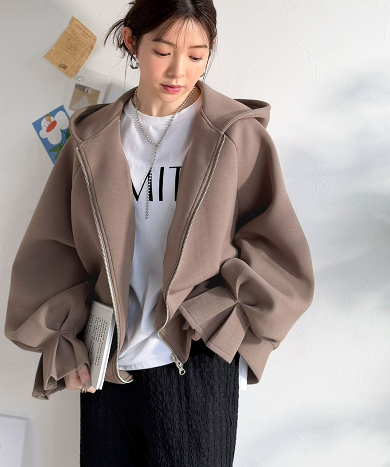 【 クラシカルエルフ classical elf 】 パーカー レディース 春 トップス ダブルジップ キャンディスリーブ フーディー マシュマロ ダンボールパーカー | classicalelf | 11