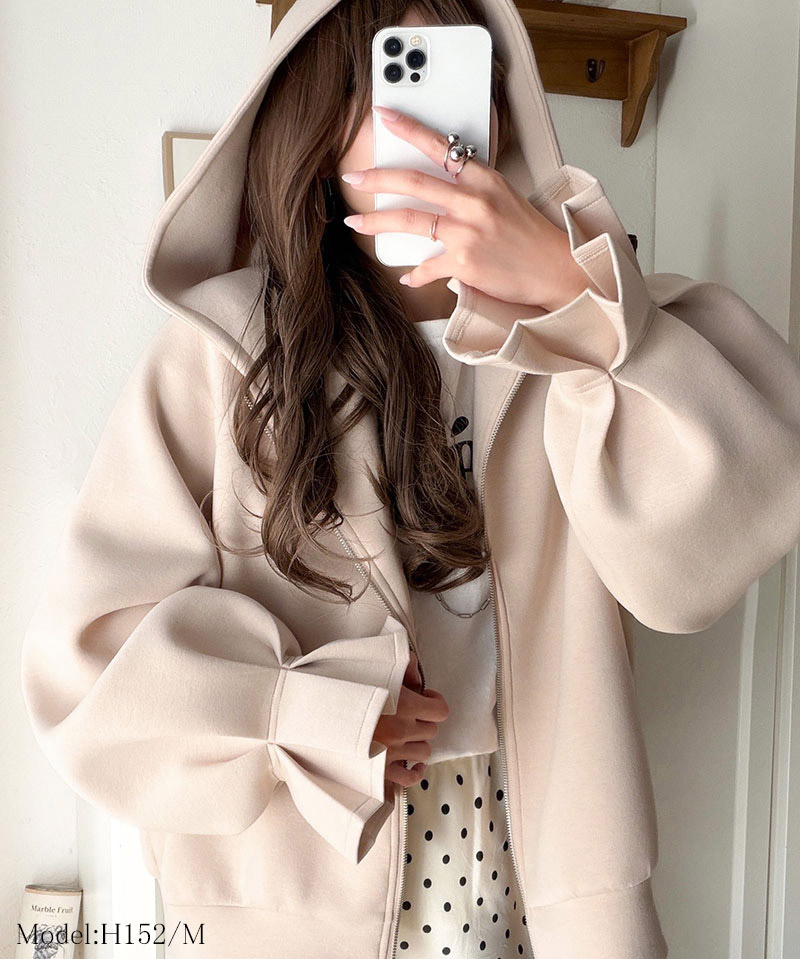 【 クラシカルエルフ classical elf 】 パーカー レディース 春 トップス ダブルジップ キャンディスリーブ フーディー マシュマロ ダンボールパーカー | classicalelf | 12