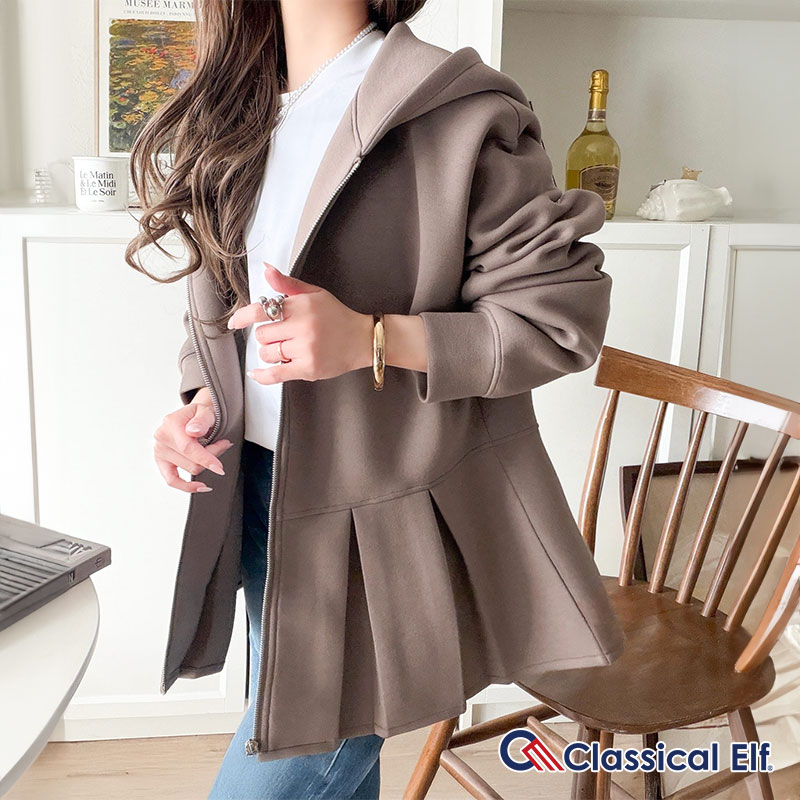 【 クラシカルエルフ classical elf 】 パーカー レディース 春 トップス ダブルジップ ペプラム マシュマロ ダンボールパーカー 大人フーディー | classicalelf