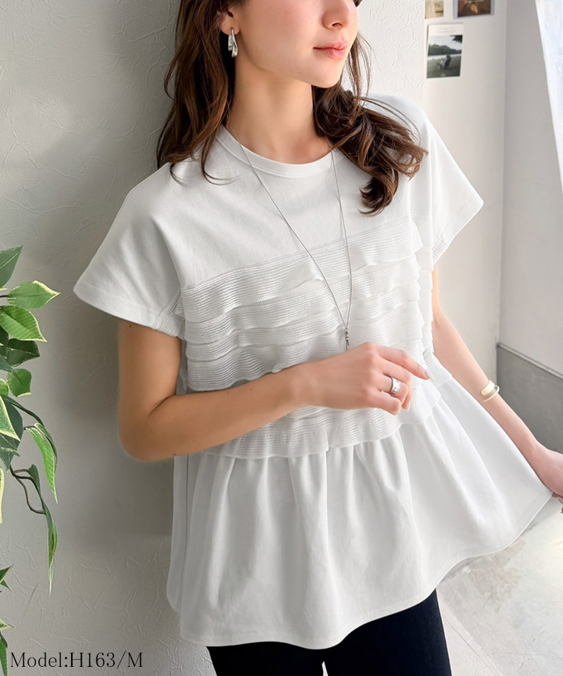 綿100％シルケット加工×シアーフリル切替オーバーサイズペプラムTシャツ Classical Elf クラシカルエルフ ce1410008 | classicalelf | 03