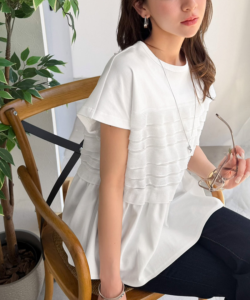 綿100％シルケット加工×シアーフリル切替オーバーサイズペプラムTシャツ Classical Elf クラシカルエルフ ce1410008 | classicalelf | 04