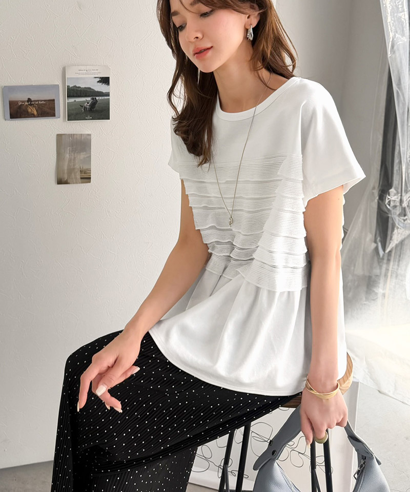 綿100％シルケット加工×シアーフリル切替オーバーサイズペプラムTシャツ Classical Elf クラシカルエルフ ce1410008 | classicalelf | 06