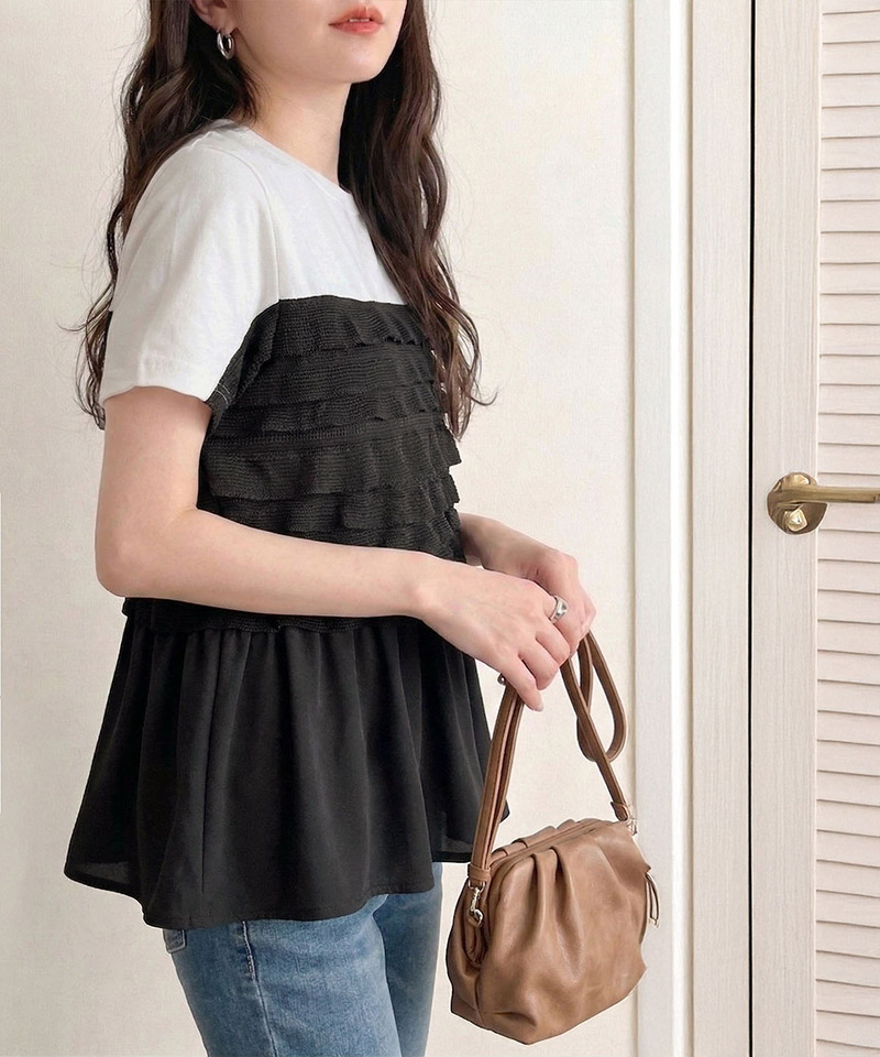 綿100％シルケット加工×シアーフリル切替オーバーサイズペプラムTシャツ Classical Elf クラシカルエルフ ce1410008 | classicalelf | 09