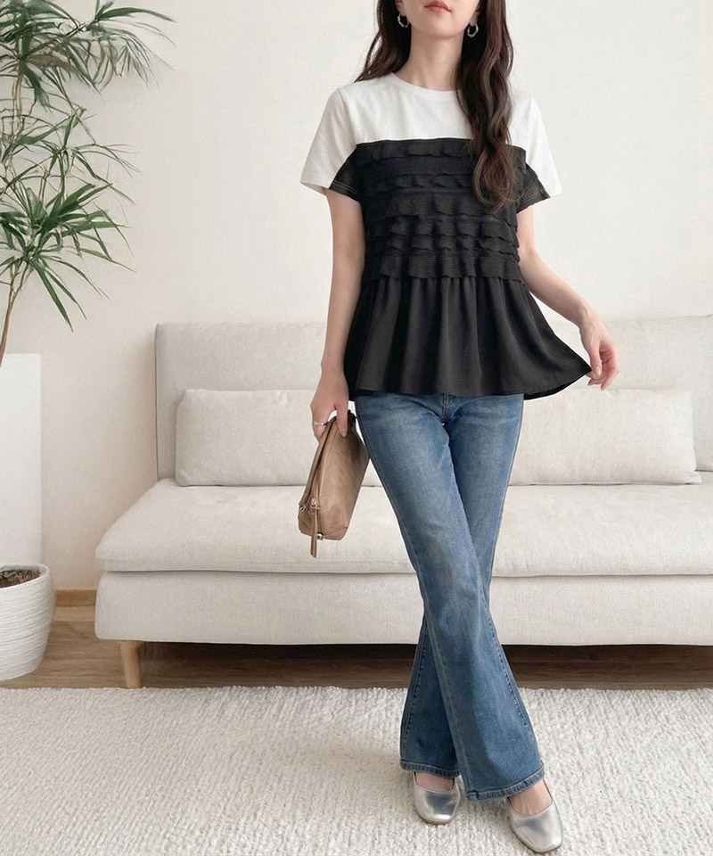 綿100％シルケット加工×シアーフリル切替オーバーサイズペプラムTシャツ Classical Elf クラシカルエルフ ce1410008 | classicalelf | 10